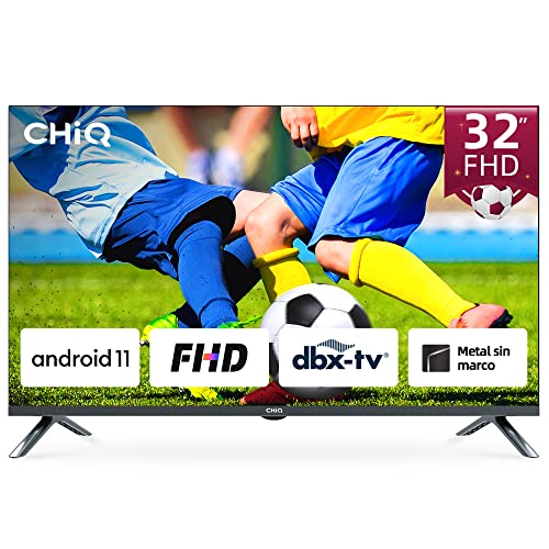 CHiQ H8C 32 Pulgadas FHD 1080p LED Smart TV Android 11, Metal Frameless (Chasis Metalico Sin Marco), HDR, Chromecast, WiFi Dual Band, Netflix/Prime Video/Google Assistant