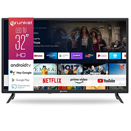 Grunkel - Televisor 32 Pulgadas Smart TV - LED-3211GOO - con Pantalla de Panel HD Ready, Wi-Fi, Android 11.0. Bajo Consumo y Auto-Apagado - 32 Pulgadas - Negro