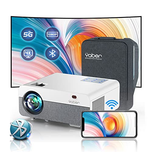 Proyector WiFi Bluetooth 460ANSI Proyector Full HD 1080P, YABER Proyector 4K Soporte, 4P/4D Keystone Función Zoom, Proyector Portátil Cine en Casa para iOS/Android/TV Stick/PS5/HDMI AV USB