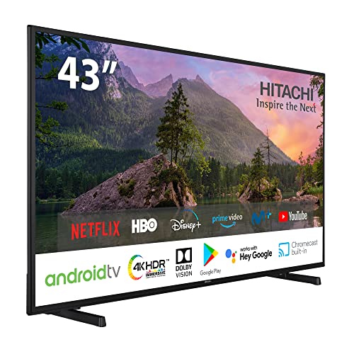 HITACHI 43HAK5350 Android Smart TV 43 pulgadas, Ultra HD, HDR10, Dolby Vision, Bluetooth, Google Play, Chromecast integrado, compatible con Google Assistant TDT y satélite