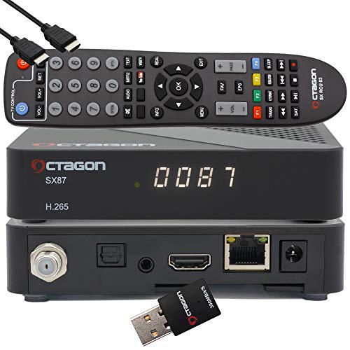 OCTAGON SX87 HD H.265 S2 + IP HEVC Set-Top Box - Receptor de Internet Smart TV, lector de tarjetas, reproductor multimedia, DLNA, YouTube, radio web, iOS y Android, PVR, 300Mbits WiFi + EasyMouse HDMI