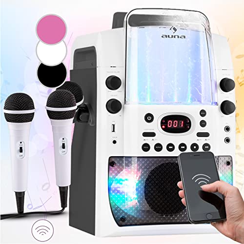 Auna KTV Karaoke con CD y 2 Microfonos Karaoke Portatil para Adultos y Niños, Display de Luces LED, RCA Video, AUX y con Entrada Puerto USB, Microfono Karaoke Infantil, Aparato con Sistema Audio