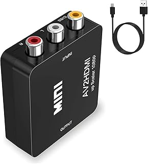 Aweskmod Adaptador Euroconector, RCA A HDMI, para TV, Soporte 1080P con Cable de Alimentación USB para Wii PS2 Gamecube VHS Camara Laptop DVD Proyector
