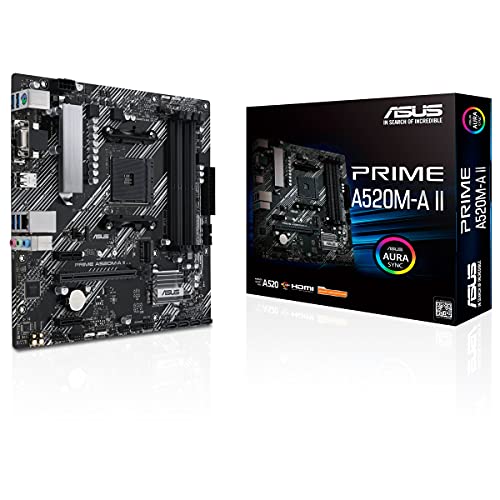 ASUS Prime A520M-A II - Placa Base Micro-ATX (AMD A520 Ryzen AM4 con Soporte M.2, DP, HDMI, D-Sub, SATA 6 Gbps, USB 3.2 Gen. 1 y Aura Sync RGB)