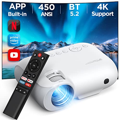 Proyector Portátil WiFi Bluetooth - Proyector 4K Compatible Full HD 1080P Nativo, 450 ANSI Lúmenes, Integrado en Netflix/Prime Video/Youtube, YOTON Y9 Proyector Cine en Casa Conecta con HDMI/USB/Movil