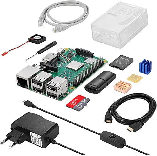 Vemico Raspberry Pi 3 Modelo B+(B Plus) Starter Kit 32GB Tarjeta SD/Cable Alimentación/Estuche Protector/Disipador Calor/Ventilador/Cable HDMI/Lector Tarjetas SD/Cable Alimentación Interruptor