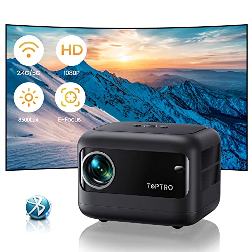 【Enfoque Eléctrico】 Mini Proyector Portátil 5G WiFi Bluetooth, 8500 Lúmenes TOPTRO Proyector Full HD Soporte 1080P ±40°Corrección Vertical, Proyector Cine En Casa para Teléfono/TV Stick/PS5 USB HDMI