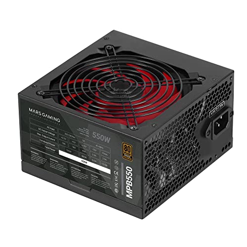 Mars Gaming MPB550, Fuente Alimentación PC ATX 550W, 6 Años Garantía, 80Plus Bronze 230V, Tecnología Silenciosa AI-RPM, 90% Eficiencia, Negro