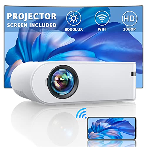 Proyector WiFi, YABER Mini Proyector Portatil 8500 Lúmenes 1080P Full HD [Pantalla de Proyector Incluida], Cine en Casa Proyector 200