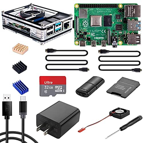 Vemico Raspberry Pi 4 Modelo B (8 GB RAM Kit Inicio Básico) con 32GB Tarjeta SD/Cable alimentación Tipo C con Interruptor/Funda Protectora ABS/Cable HDMI * 2/Ventilador/Disipador Calor/Lector Tarjetas