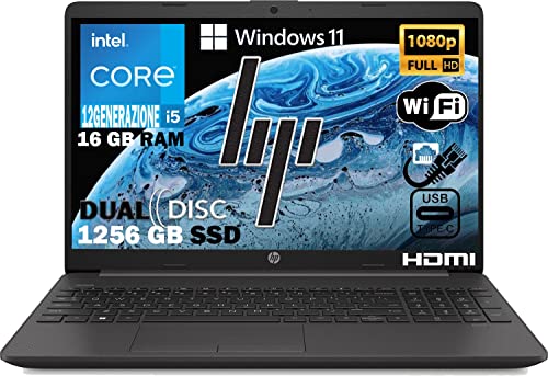 HP 250 G9 Notebook Intel 10 Core i5 12th hasta 4,40 GHz, RAM 16 GB Ddr4, Ssd Nvme 256 GB + HDD 1TB,Pantalla de 15,6 pulgadas Full HD, PC portátil Windows 11 Pro