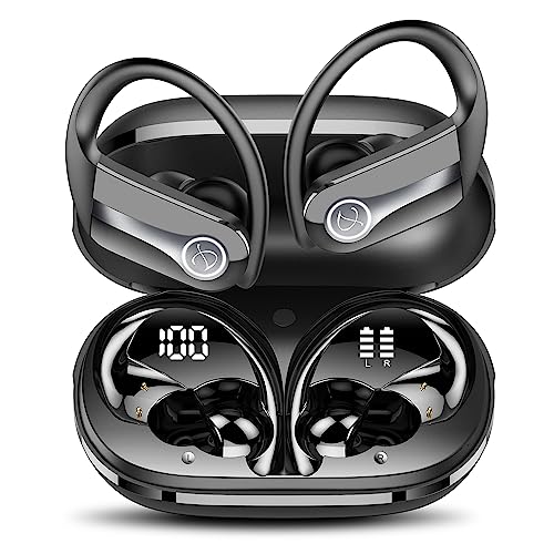 Auriculares Inalambricos Deportivos, 2023 Auriculares Bluetooth 5.3, Hi-Fi Estéreo Cascos Inalambricos con Dual LED Pantalla, Llamadas Nítidas con HD Micrófono, Controladore 13 mm Bass Potentes, Negro