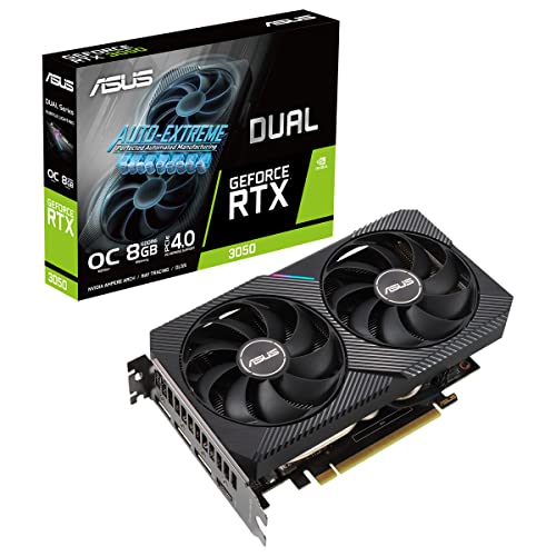 ASUS Dual NVIDIA GeForce RTX 3050 OC Edition - Tarjeta Gráfica Gaming (PCIe 4.0, 8GB GDDR6, HDMI 2.1, DisplayPort 1.4a, diseño de 2 Ranuras, Ventiladores Axial-Tech Fan, Tecnología 0dB, y más) negro