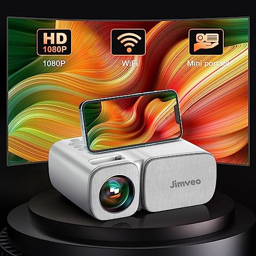 Proyector, Jimveo Mini Proyector Portátil 1080P Full HD WiFi Projector 250'' Mostrar LCD Videoproyector Exterior/Proyectores Cine en Casa/Compatible con TV Stick/Android/iOS/DVD Projetor Portable