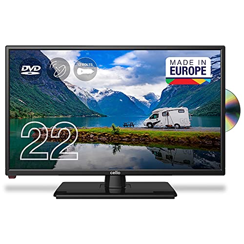 Cello 12 Voltios C2220FMTRDE Televisor Digital Traveler Full HD LED de 22 Pulgadas con Reproductor de DVD Incorporado, Sintonizador Triple DVBT2 S2 y 12 V/24 V para Furgoneta