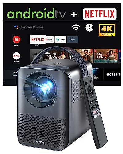 Mini proyector Nativo 1080P, proyector de vídeo con certificación Netflix, Android TV10.0, 5000+ Aplicaciones, 5G WiFi y Bluetooth, proyector de películas Compatible con iOS/Android/Windows/USB
