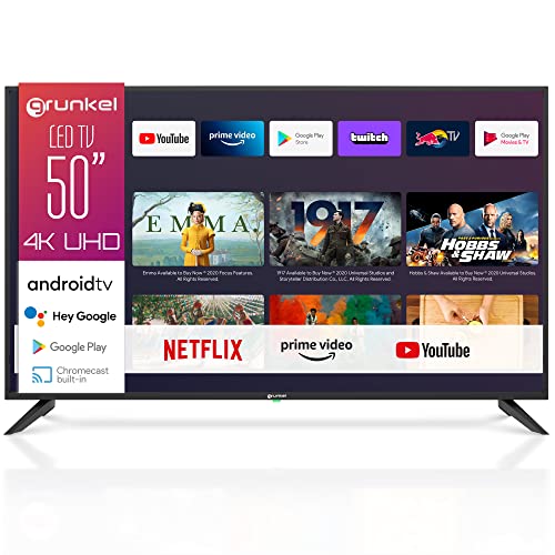 Grunkel - Televisor de 50 Pulgadas Smart TV Google Chromecast con Pantalla de Panel 4K Ultra HD, Wi-Fi y Smart TV. LED-5021GOO de Bajo Consumo y Auto-Apagado. Modelo del 2022 color Negro