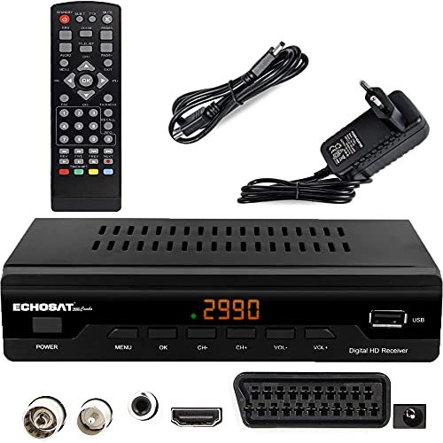 LEYF Echosat 2990 TDT HD - Decodificador Receptor - DVB-T/T2 - Digital HD decodificador - Full HD 1080p - TDT HD para TV (HDTV, HDMI, SCART , USB 2.0) + HDMI Cabel