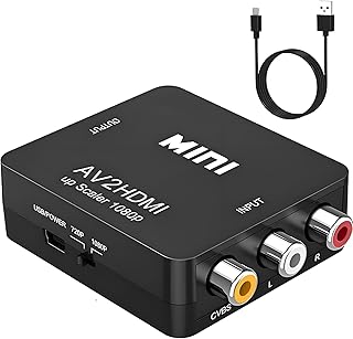 GANA - Convertidor Mini AV RCA CVBS a HDMI Video Audio Adaptador Soporte 720 1080P para cámara, Xbox 360, PS1, PS2, WII, N64, Gamecube, Snes, NES, PSP, Reproductor de DVD, VHS