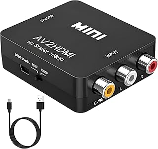 GANA Adaptador RCA a HDMI, Convertidor AV a HDMI, Soporte 1080p con Cable de Carga USB para PC, Xbox, PS4, PS3, TV, STB, VHS, VCR, cámara, DVD AV2HDMI Negro