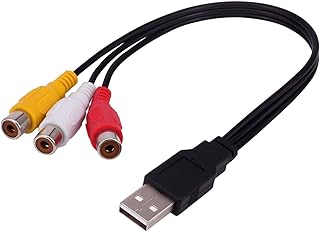POFET Cable Adaptador USB a 3 RCA AV – USB Macho a 3 RCA Hembra (Rojo/Blanco/Amarillo), 0,3 m