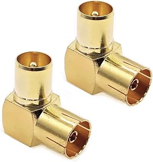 JZK 2 Unidades Adaptador Conector coaxial PAL Macho a Hembra para Antena TV, Chapado en Oro, en ángulo Recto 90 Grados, para Antena, Cable satélite, Cable TV, DVB-T, DVB-T2 HD