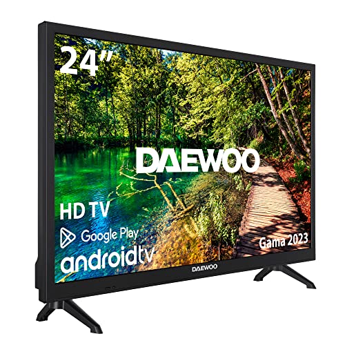 DAEWOO 24DM54HA, Android Smart TV 24 Pulgadas, HD Alta Definción, HDR10, WiFi, Bluetooth, Control Voz Opcional, 3HDMI, 2USB, Chromecast Integrado,DVB-T2/S2/C