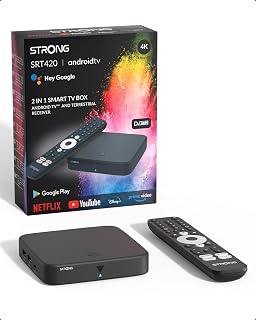 STRONG SRT420 TV Box Android TV 4K con Puerto Ethernet | DVB-T2, 2GB RAM + 8GB Almacenamiento, Chromecast Integrado, WiFi, Asistente De Voz Google, HDR10+