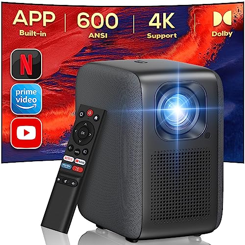 Proyector 4K con Licencia de Netflix, Nativo 1080P 600 ANSI Lúmenes, iZEEKER Proyector WiFi Bluetooth Compatible con Dolby Audio, Enfoque Eléctrico, 4D/4P Keystone Compatible con Android/PC/USB