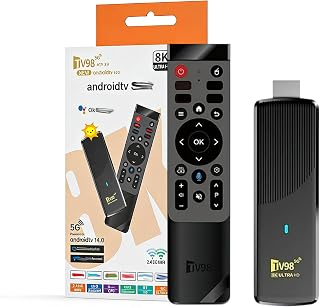 Streaming Android 14.0 TV Stick soporta 2.4G/5G Wi-Fi Bluetooth | control remoto de voz, HDMI, 5.0 Android TV Stick 8K Ultra UHD 8GB RAM 128GB ROM, reproductor multimedia portátil