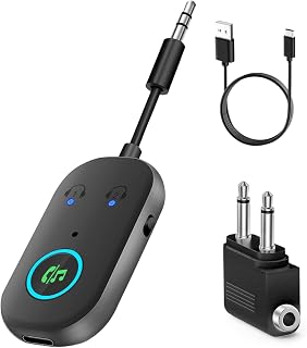 Transmisor Receptor Bluetooth 5.3,2 en 1 Transmisor Bluetooth Jack 3.5mm,receptor bluetooth jack 3.5mm Soportes para 2 AirPods/auriculares,adaptador bluetooth para TV/Avión/Coche/Auriculares/Altavoces