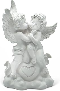FeinKnick Pareja de ángeles | 25cm de Largo Figura de ángel con corazón | Encantadora Escultura de ángel Decorativo en Color Blanco | Figura Decorativa como símbolo de la unión | Ángel decoración