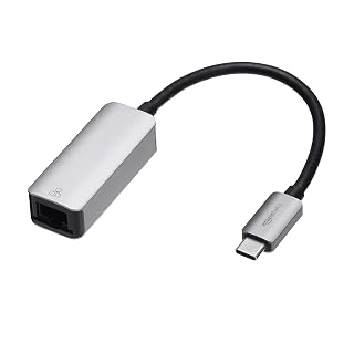 Amazon Basics Adaptador de USB 3.1 tipo C a Gigabit Ethernet RJ-45 de aluminio, Gris, 5,23 cm x 2,06 cm x 1,5 cm