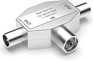 RedStar24 Distribuidor de Antena de 2 vías, duplicador Antena TV | Divisor de TV de 2 vías, Adaptador en T, Conector Doble Antena TV, 1 Entrada IEC Hembra coaxial W 2 Salidas Conector coaxial