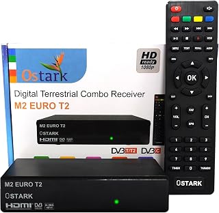 Ostark Euro T2 Receptor Terrestre TDT TDT2 FTA DVB-T2 DVB-C, H.265 HEVC Full HD PVR, Dual USB/LNB para Dos televisiones, SCART, HDMI Coaxial