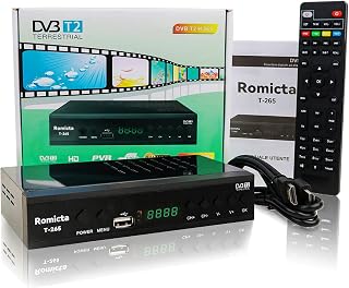 Romicta Decodificador TDT HD, DVB-T2/C H.265 HEVC FTA Full HD PVR, USB, HDMI, SCART, sintonizador de TV Digital terrestre, TDT para TV Antigua de Alta definición, Mando a Distancia Universal 2 en 1