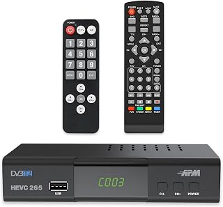 APM Decodificador TNT Full HD 1080p, Sintonizador TNT H.265 HEVC, Control Remoto simplificado, Demodulador DVB-T2 DVB-C Puertos HDMI, Peritel, USB, Coax. Canales Terrestres Gratis Francia Alemania