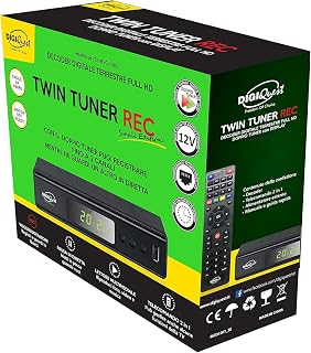 Digiquest Twin Tuner Rec Receptor TDT HD DVB-T2 HEVC H.265 Chipset 10bit, Sintonizador Terrestre Dual, Full HD FTA, USB, HDMI, SCART, Ethernet LAN RJ-45, Mando a Distancia Programable, Negro, Metal