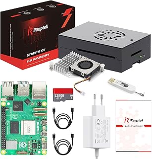 iRasptek Starter Kit For Raspberry Pi 5 8GB RAM - Edición OS-Bookworm de 128GB preinstalada (Caja de Aluminio)